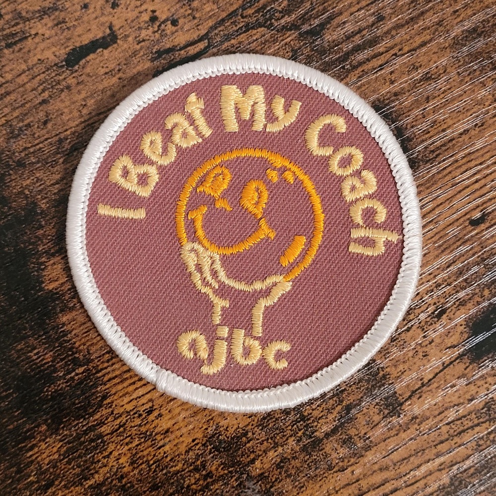 Vintage I‎ Beat My Coach Bowling Patch Round Sew-on Brown Yellow
